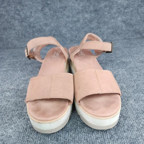 TOMS Sandals Womens Size 8 Pink Platform Espadrille Wedge Buckle Ankle Strap - Picture 2 of 14